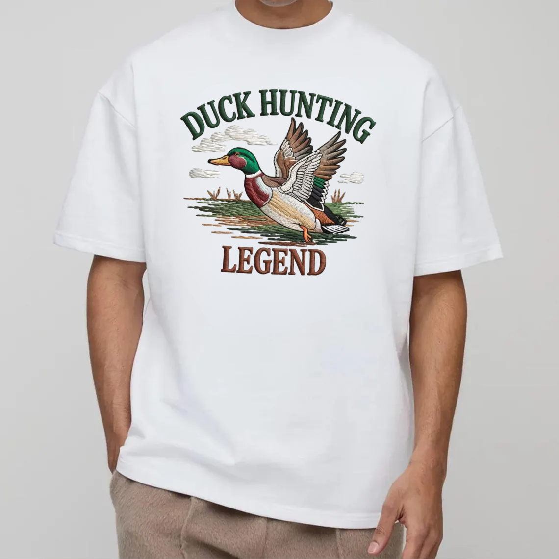 Duck Hunting Legend Embroidery T-Shirt, Waterfowl Hunting Graphic Tee for Men, Outdoor Hunter Embroidered Shirt Gift