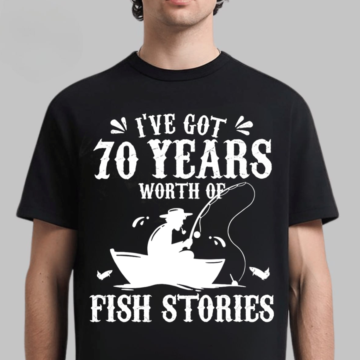 70 Years Worth of Fish Stories T-Shirt, Funny 70th Birthday Fishing Shirt, Fisherman Grandpa Gift Tee