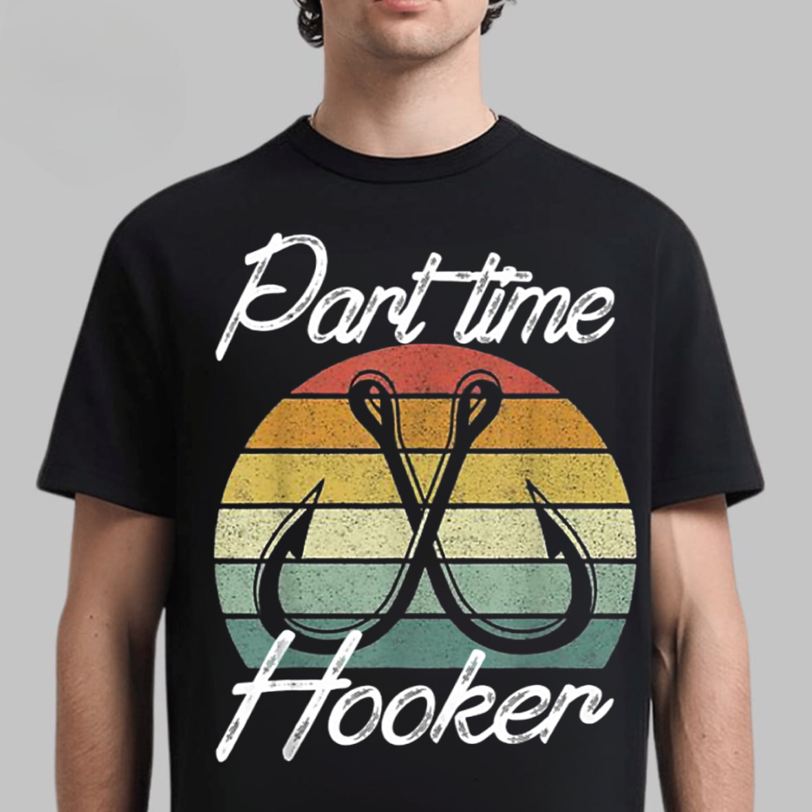 Part Time Hooker T-Shirt, Funny Fishing Shirt with Hooks Design, Retro Vintage Fisherman Tee
