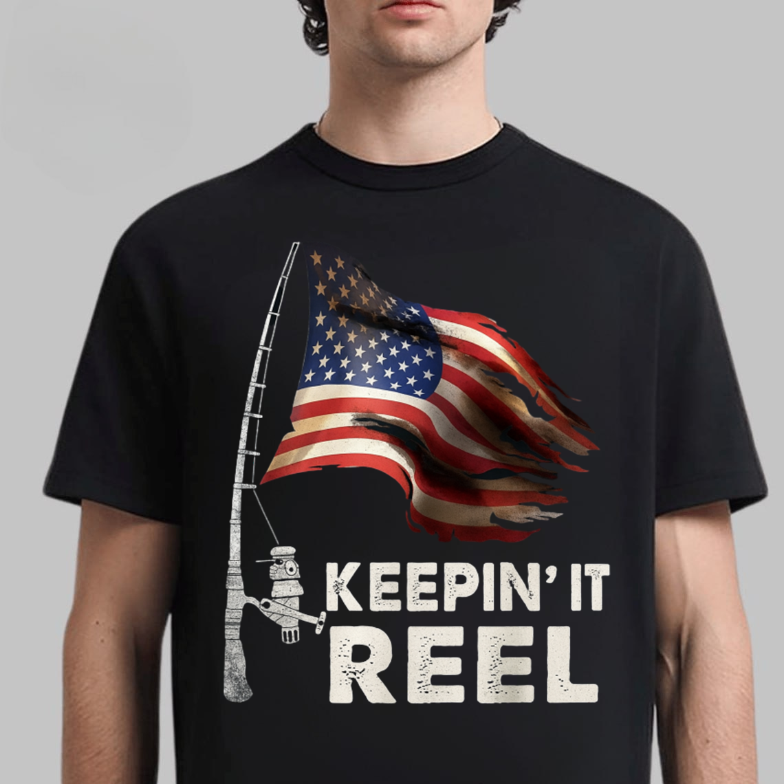 Keepin’ It Reel Fishing Shirt, American Flag Patriotic Funny Fisher T-Shirt Gift