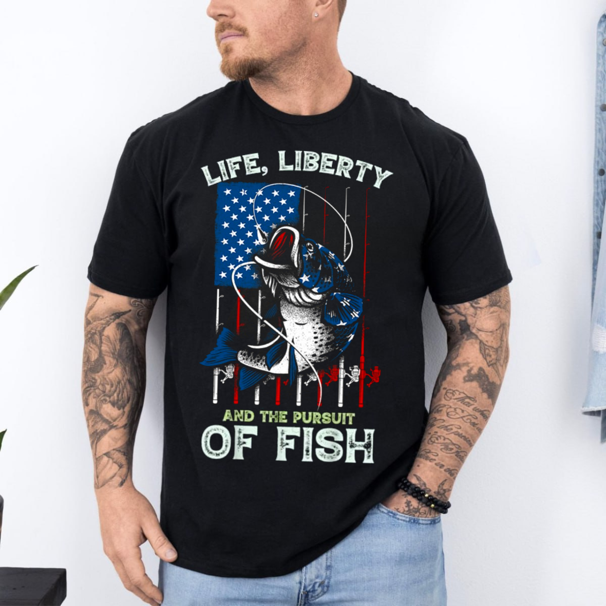 Life, Liberty, and the Pursuit of Fish T-Shirt, American Flag Fishing Shirt, Gift For Fishing Lovers