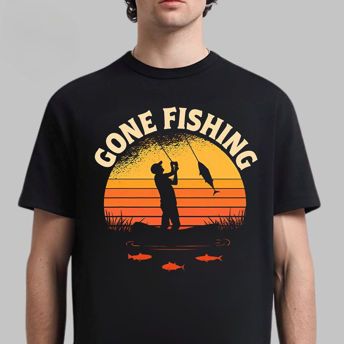 Gone Fishing T-Shirt, Retro Sunset Fisherman Shirt, Vintage Fishing Graphic Tee