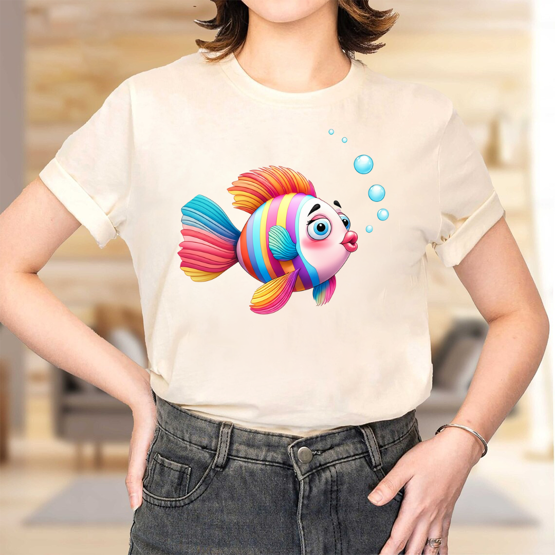 Swim in Style – Minimal Fish Line Art T-Shirt