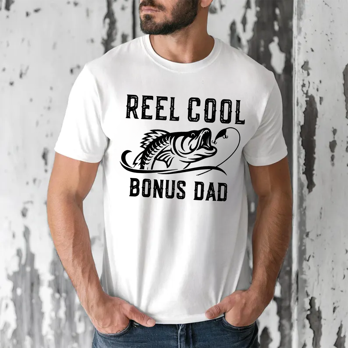 Reel Cool Bonus Dad T-Shirt, Funny Fishing Shirt for Stepdad, Fisherman Gift