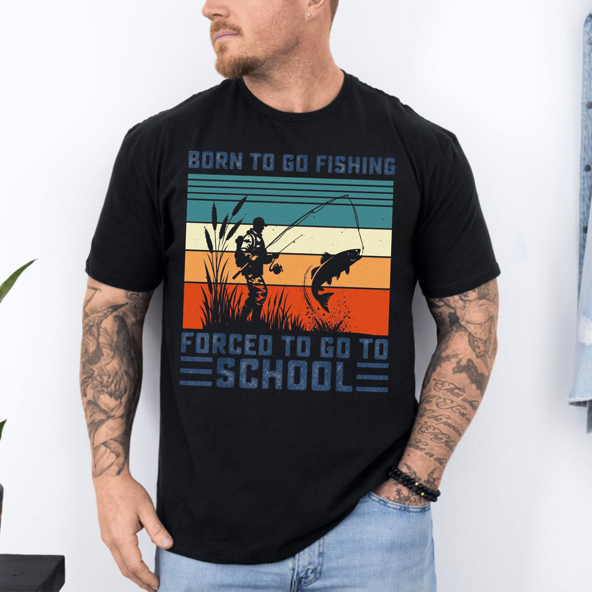 Born to Go Fishing Forced to Go to School T-Shirt, Funny Fisherman Shirt, Retro Vintage Fishing Tee