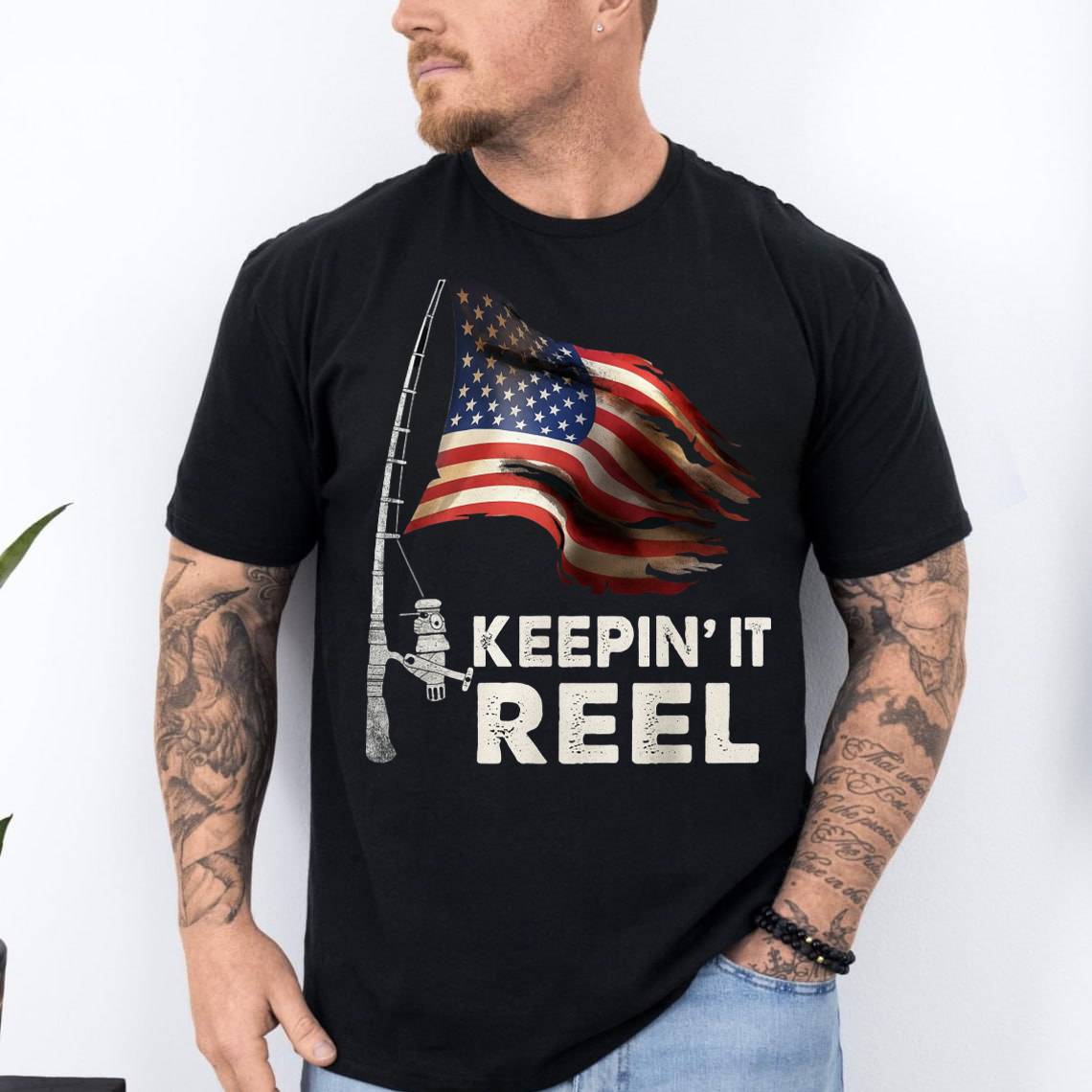 Keepin’ It Reel Fishing Shirt, American Flag Patriotic Funny Fisher T-Shirt Gift
