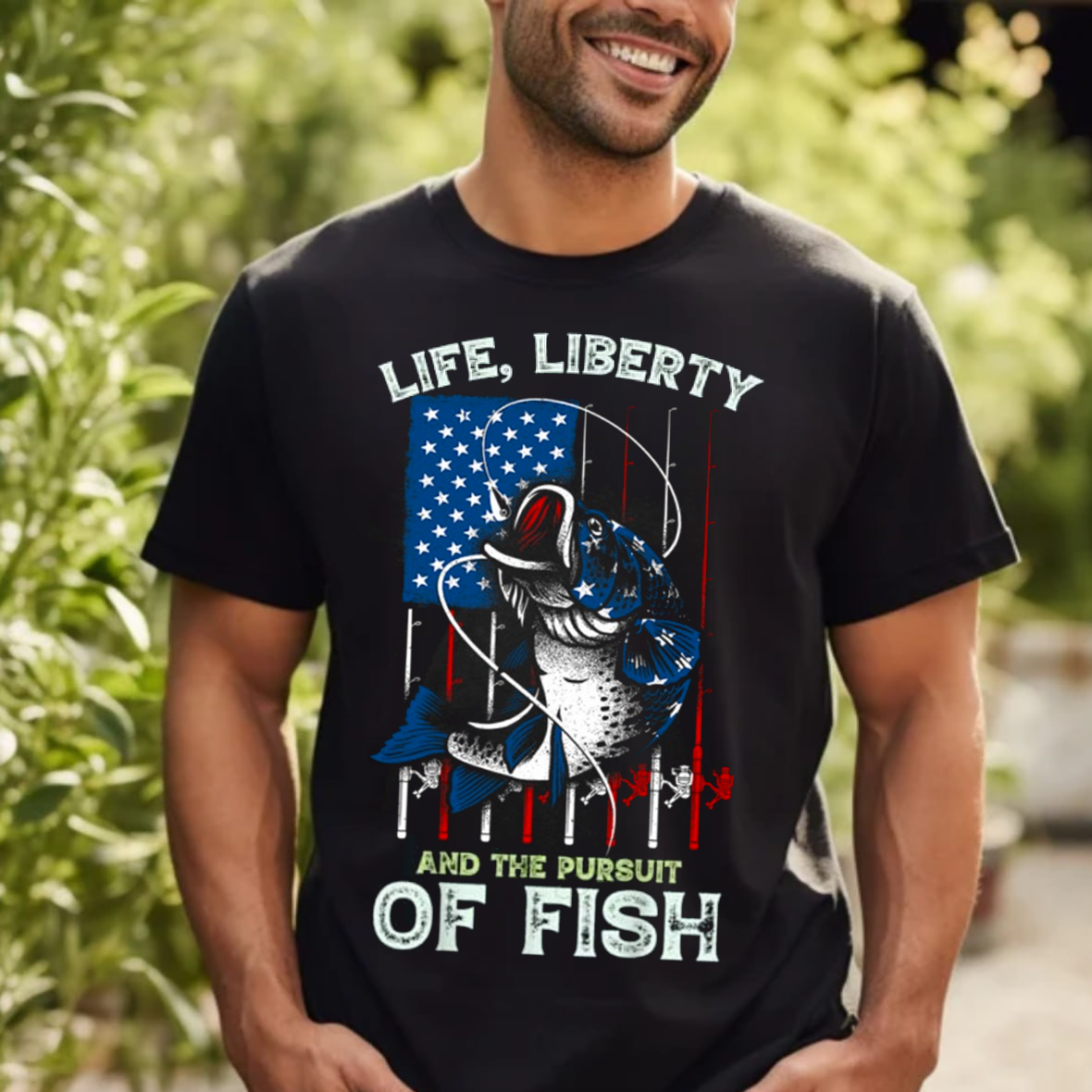 Life, Liberty, and the Pursuit of Fish T-Shirt, American Flag Fishing Shirt, Gift For Fishing Lovers