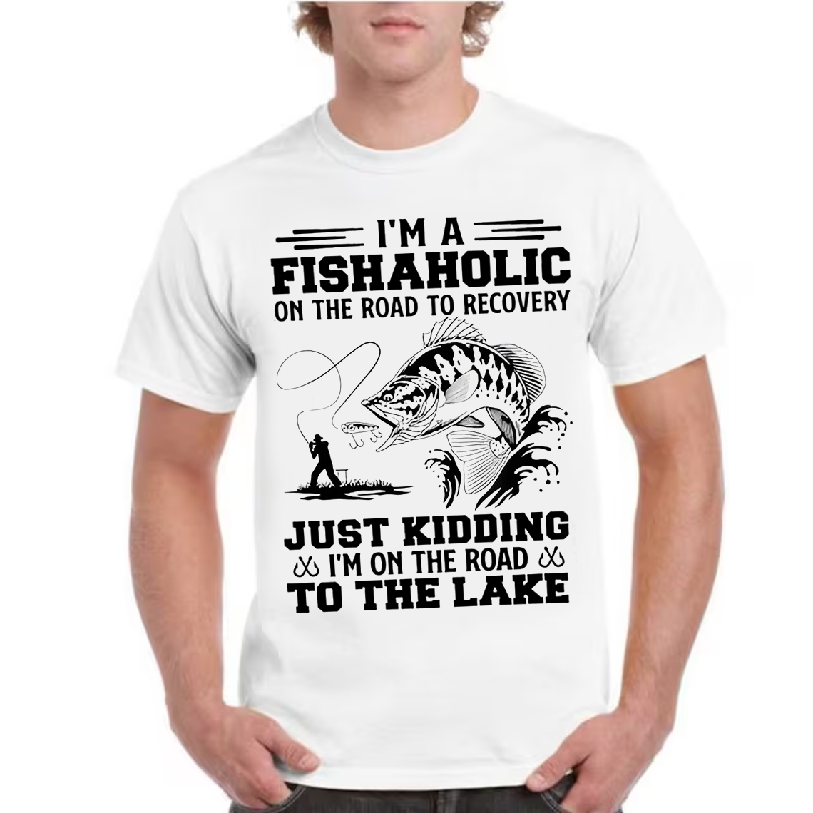 Fishaholic T-Shirt, Funny Fishing Shirt for Anglers, Road to Recovery Lake Fishing Tee Gift