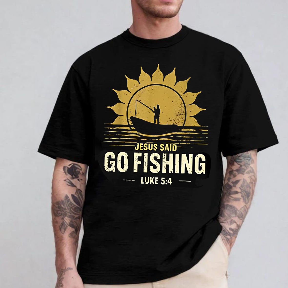 Jesus Said Go Fishing T-Shirt, Luke 5:4 Bible Verse Fishing Shirt, Religious Fishing Gift