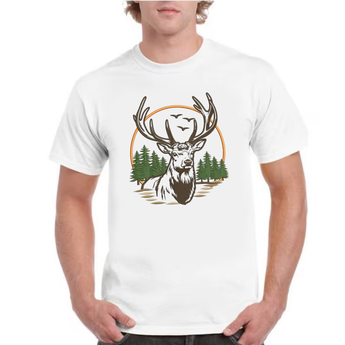 Deer Embroidery T-Shirt, Hunting Buck Graphic Tee, Outdoor Wildlife Embroidered Shirt Gift