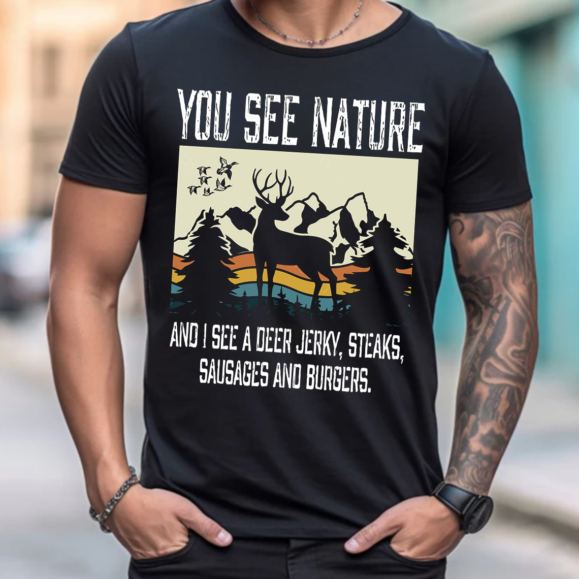 You See Nature I See Deer Jerky Hunting T-Shirt, Funny Deer Hunting Shirt for Hunters