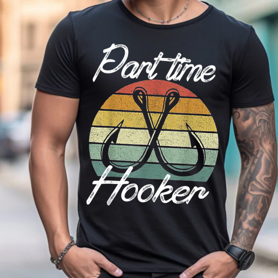 Part Time Hooker T-Shirt, Funny Fishing Shirt with Hooks Design, Retro Vintage Fisherman Tee