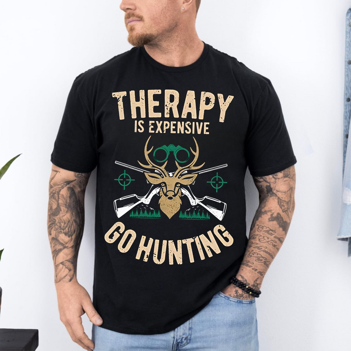 Therapy Is Expensive Go Hunting T-Shirt, Funny Deer Hunting Shirt for Hunters