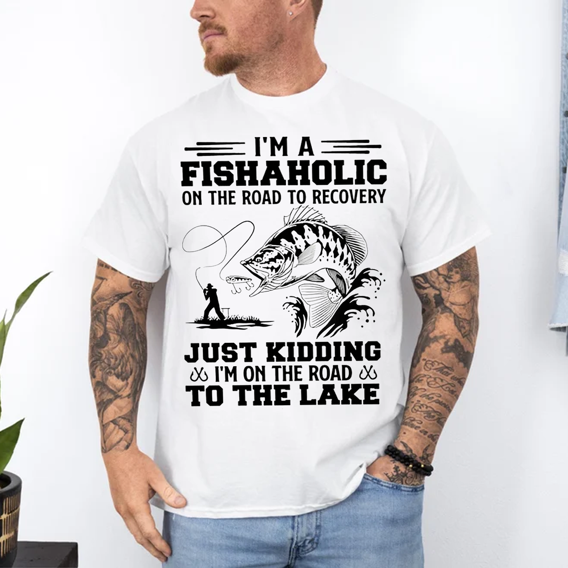 Fishaholic T-Shirt, Funny Fishing Shirt for Anglers, Road to Recovery Lake Fishing Tee Gift