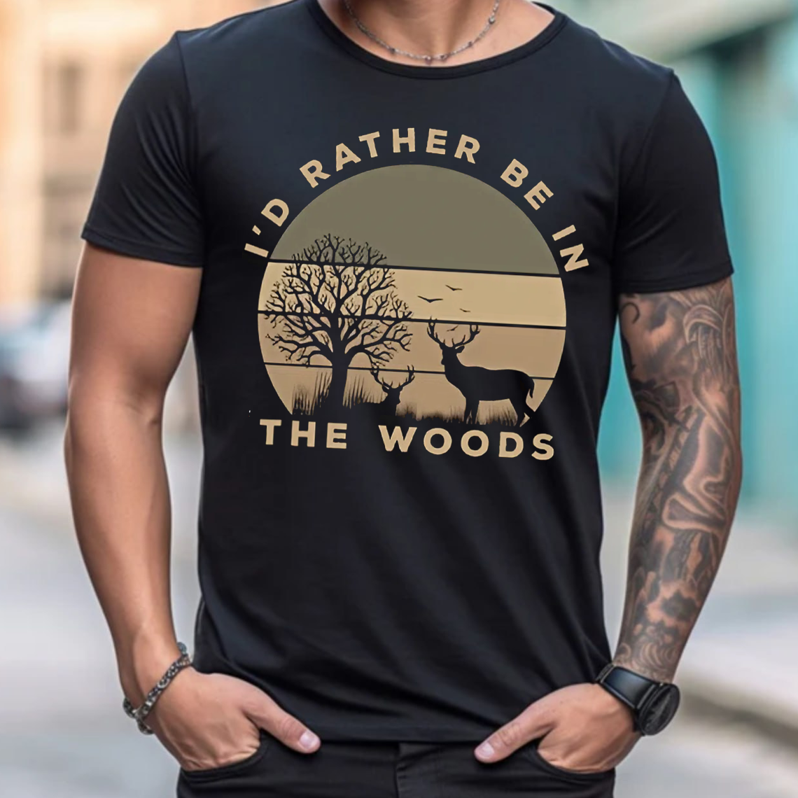 I'd Rather Be in The Woods T-Shirt, Funny Deer Hunting Shirt for Outdoorsmen, Nature & Camping Lovers