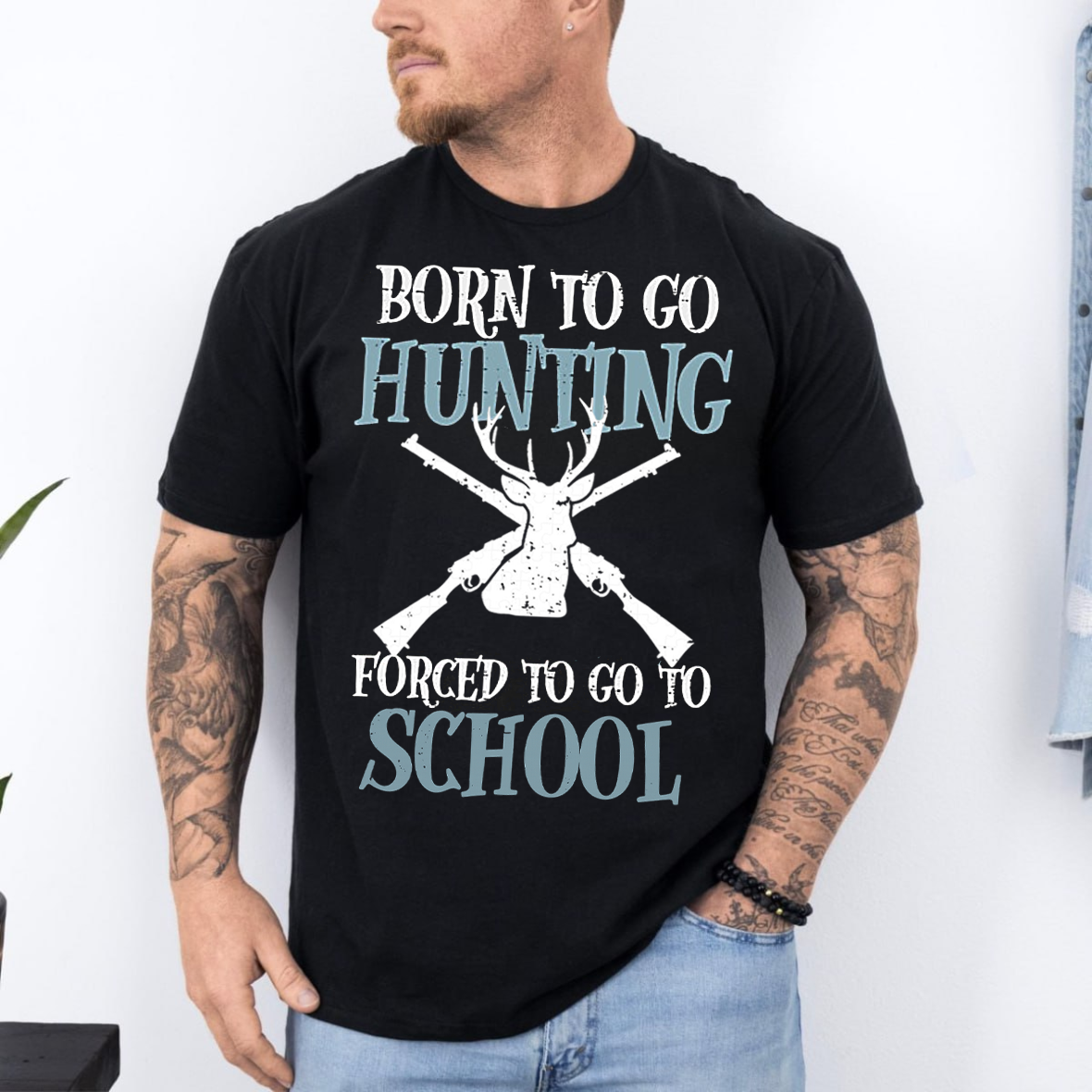Born to Go Hunting Forced to Go to School T-Shirt, Funny Deer Hunting Shirt Gift for Hunters