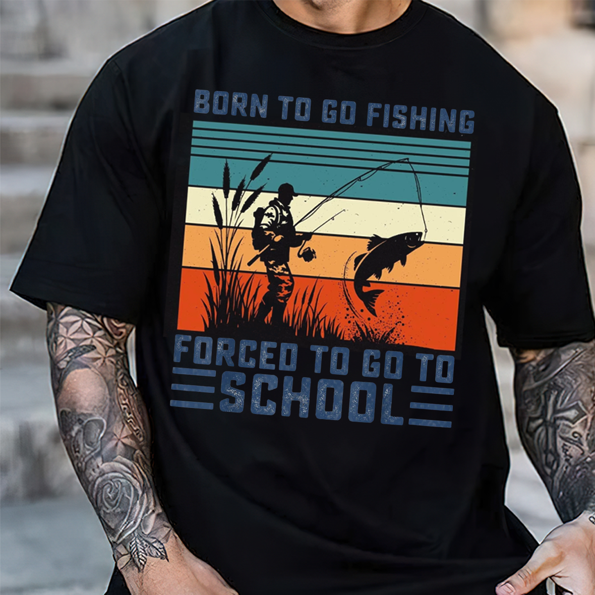 Born to Go Fishing Forced to Go to School T-Shirt, Funny Fisherman Shirt, Retro Vintage Fishing Tee
