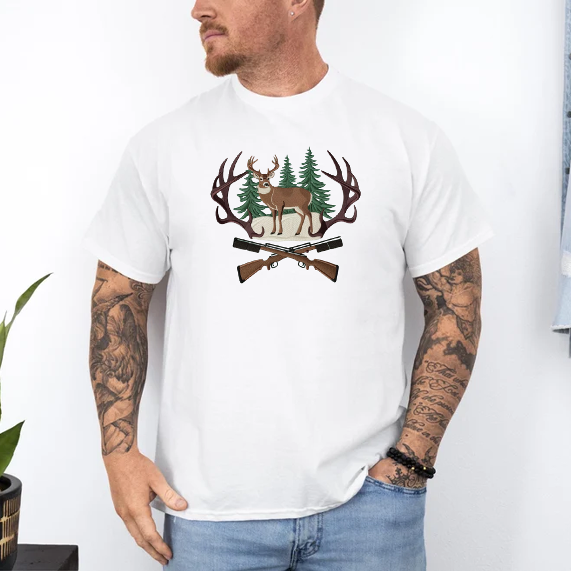 Embroidered Deer Hunting T-Shirt, Perfect Gift for Hunters & Outdoorsmen
