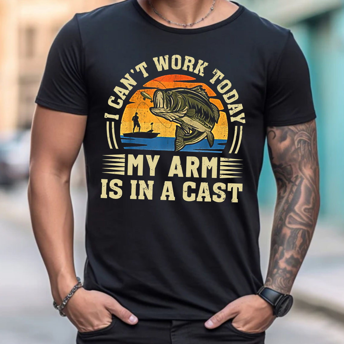 Funny Fishing T-Shirt, I Can’t Work Today My Arm Is In A Cast Bass Fishing Tee