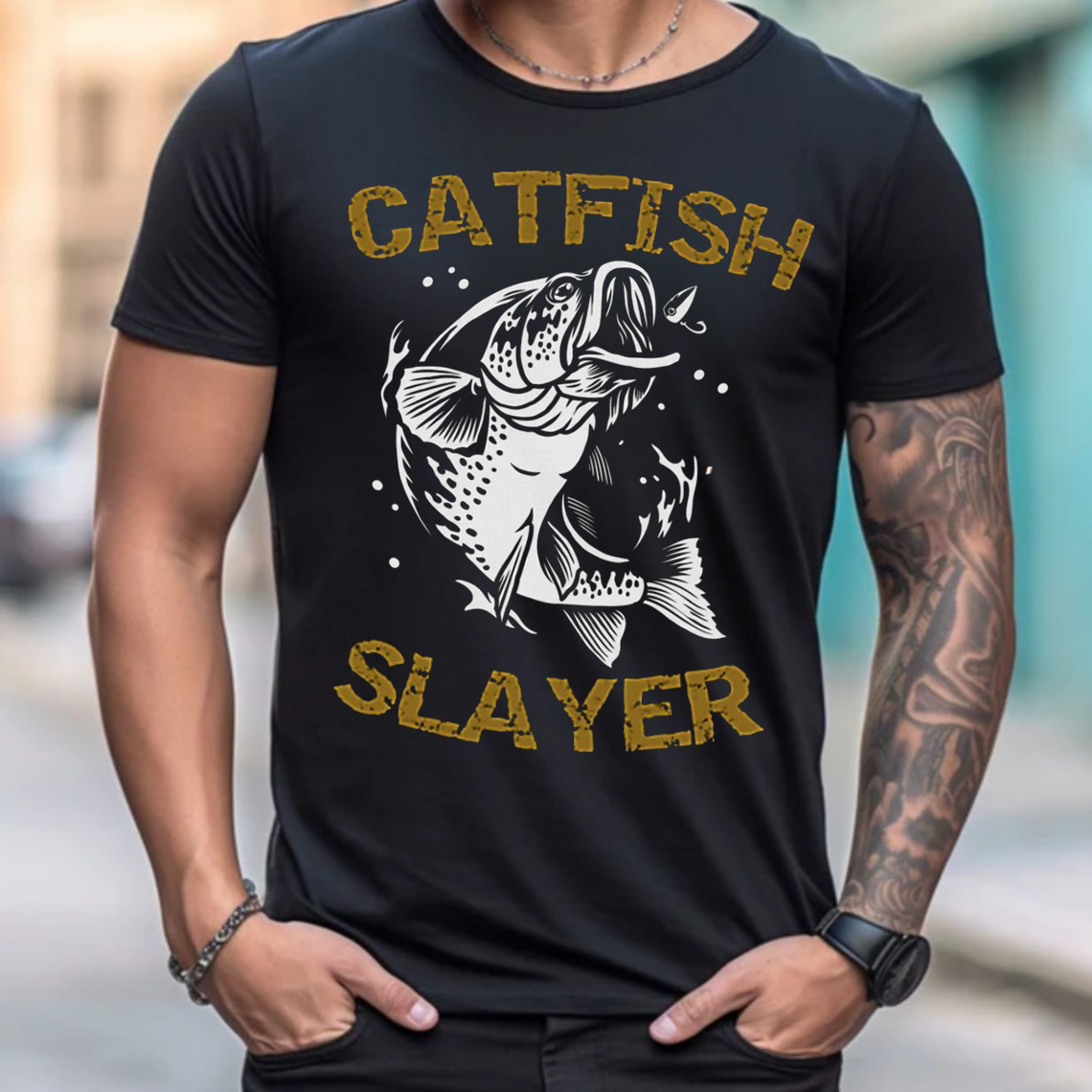 Catfish Slayer T-Shirt, Funny Fishing Shirt for Men Women, Catfish Angler Gift Tee
