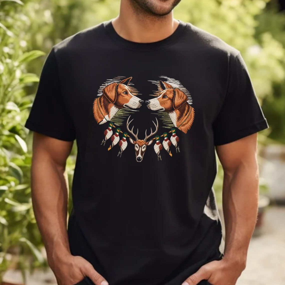 Duck and Deer Hunting Tee, Embroidered Dog Shirt, Gift For Hunting Lovers