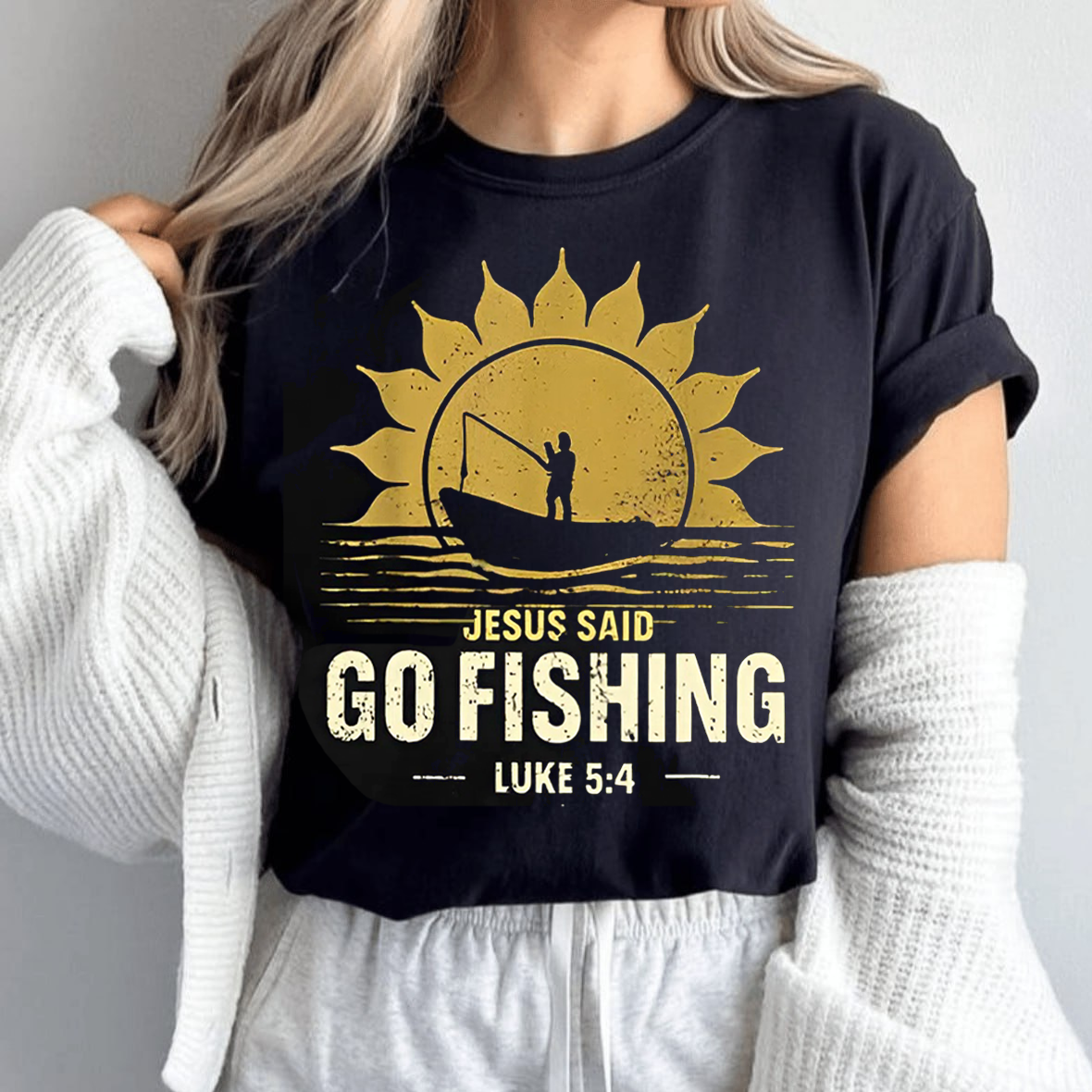 Jesus Said Go Fishing T-Shirt, Luke 5:4 Bible Verse Fishing Shirt, Religious Fishing Gift