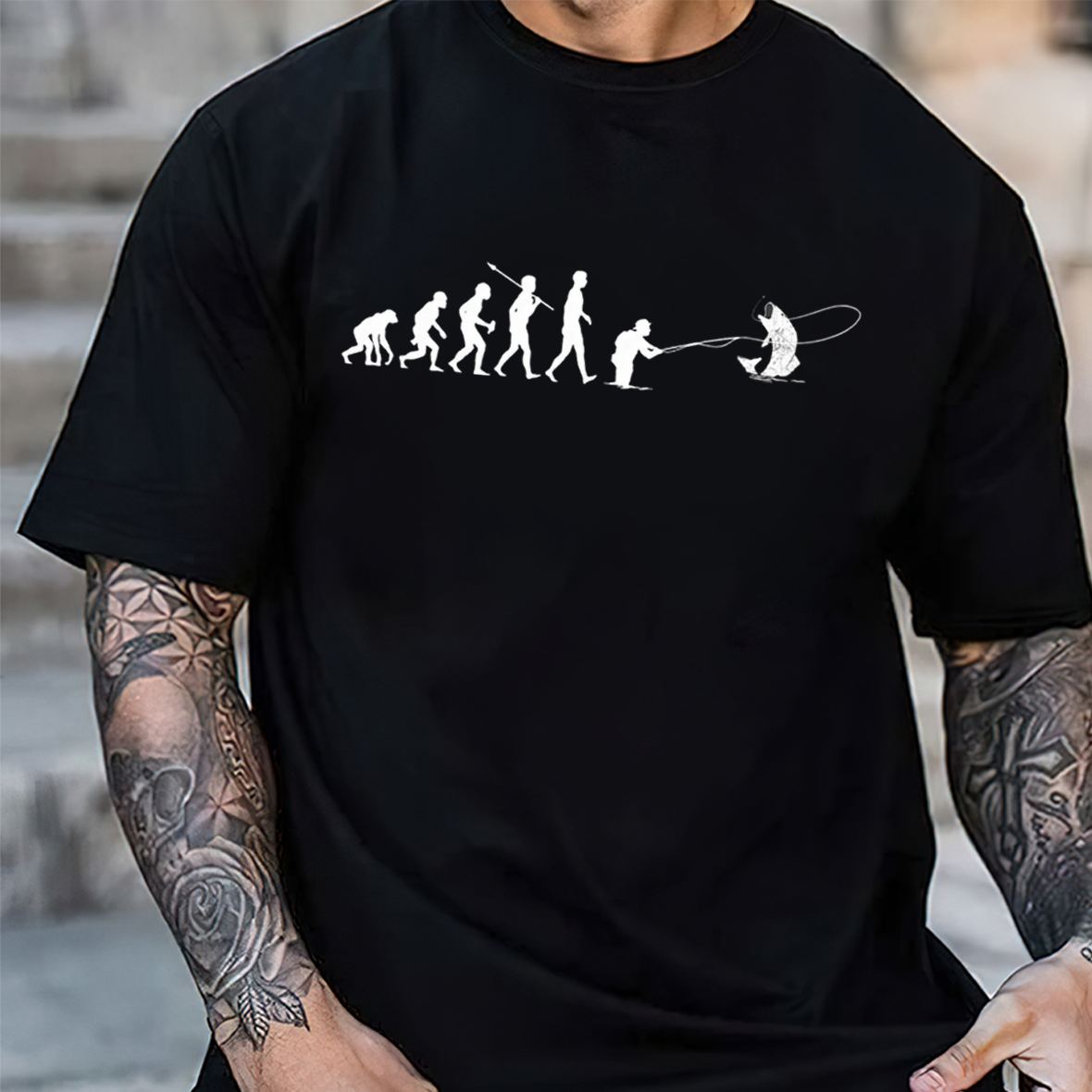 Evolution of Fishing T-Shirt, Funny Fisherman Shirt, Human Evolution Angler Tee