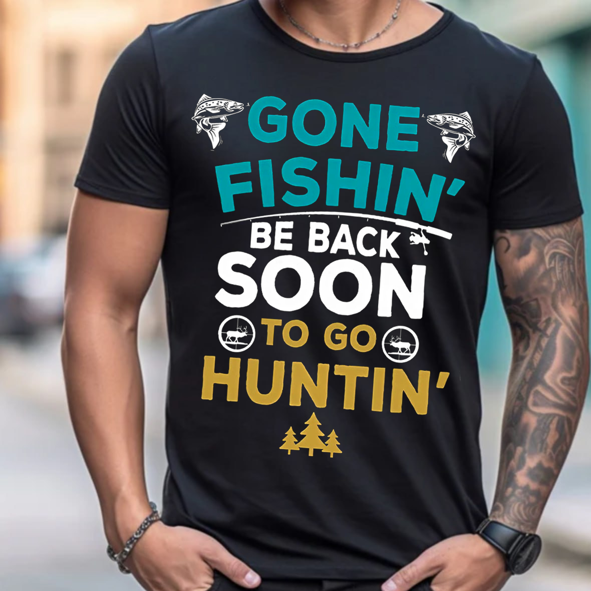 Gone Fishin’ Be Back Soon to Go Huntin’ T-Shirt , Funny Fishing and Hunting Shirt, Hunters & Fishermen Gift Tee