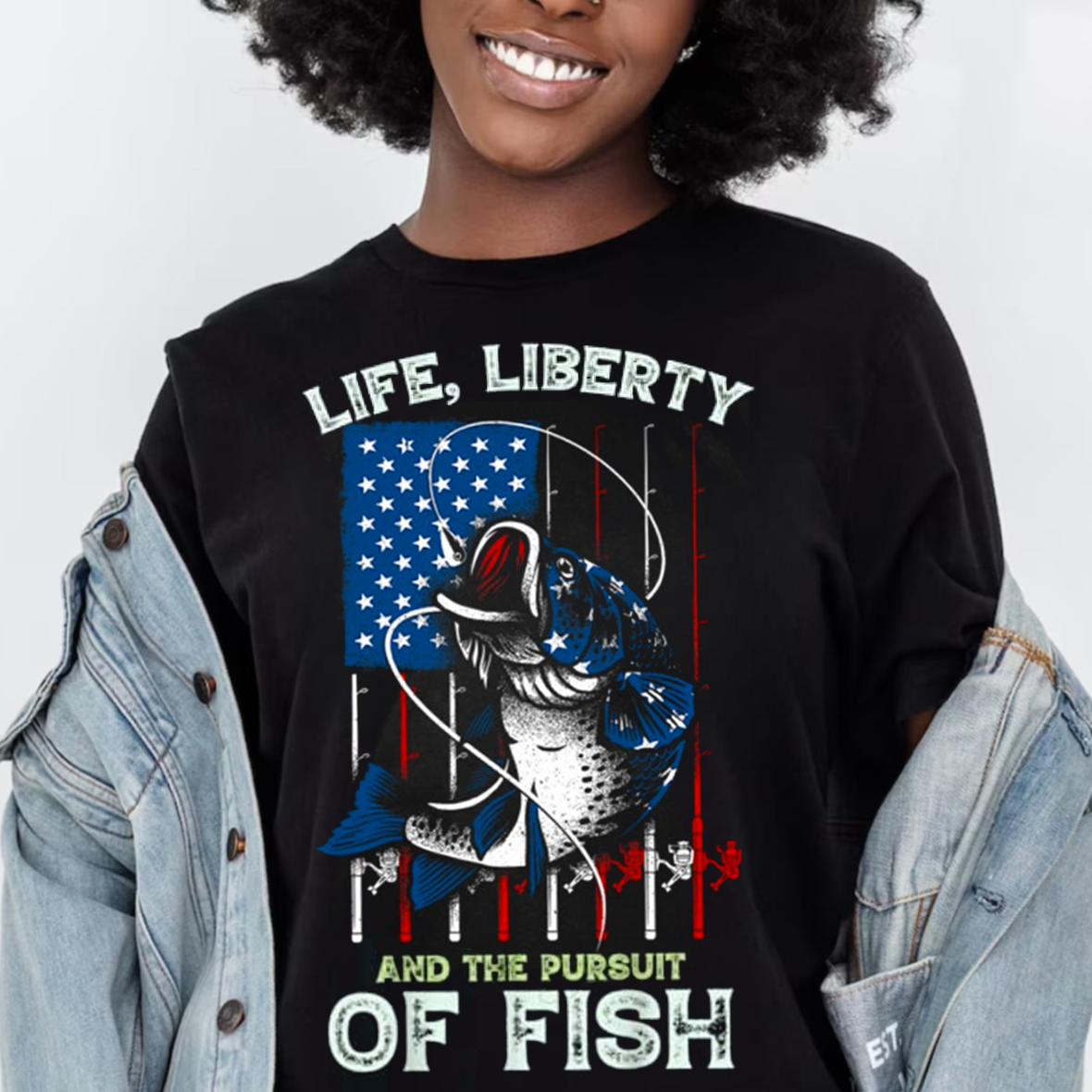 Life, Liberty, and the Pursuit of Fish T-Shirt, American Flag Fishing Shirt, Gift For Fishing Lovers