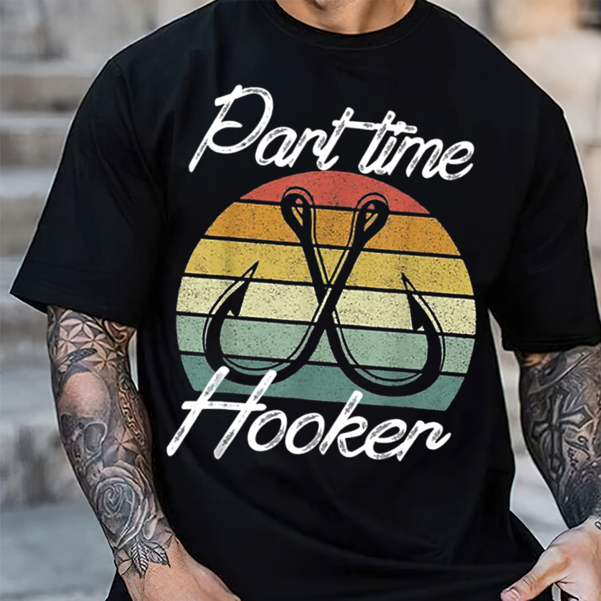 Part Time Hooker T-Shirt, Funny Fishing Shirt with Hooks Design, Retro Vintage Fisherman Tee