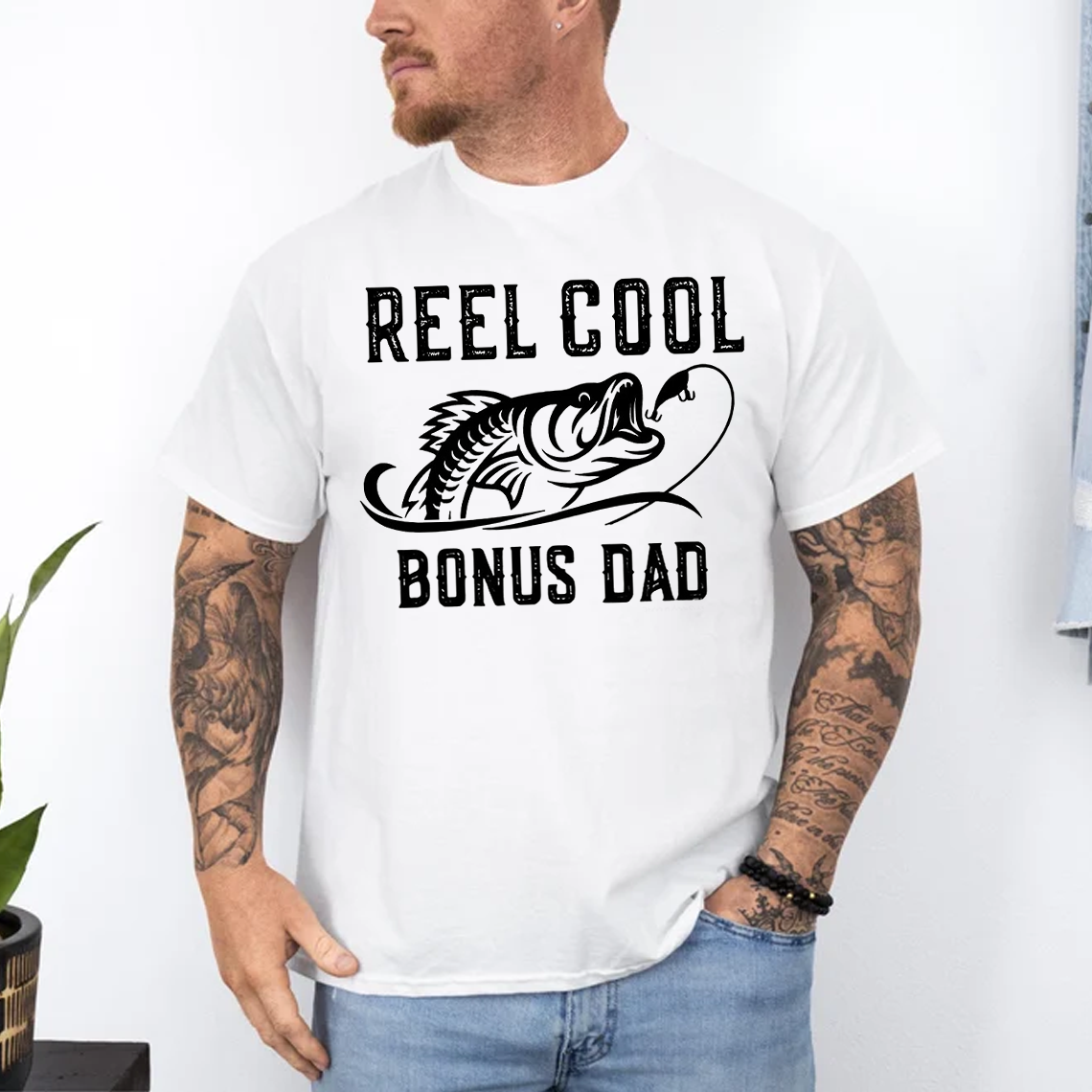 Reel Cool Bonus Dad T-Shirt, Funny Fishing Shirt for Stepdad, Fisherman Gift