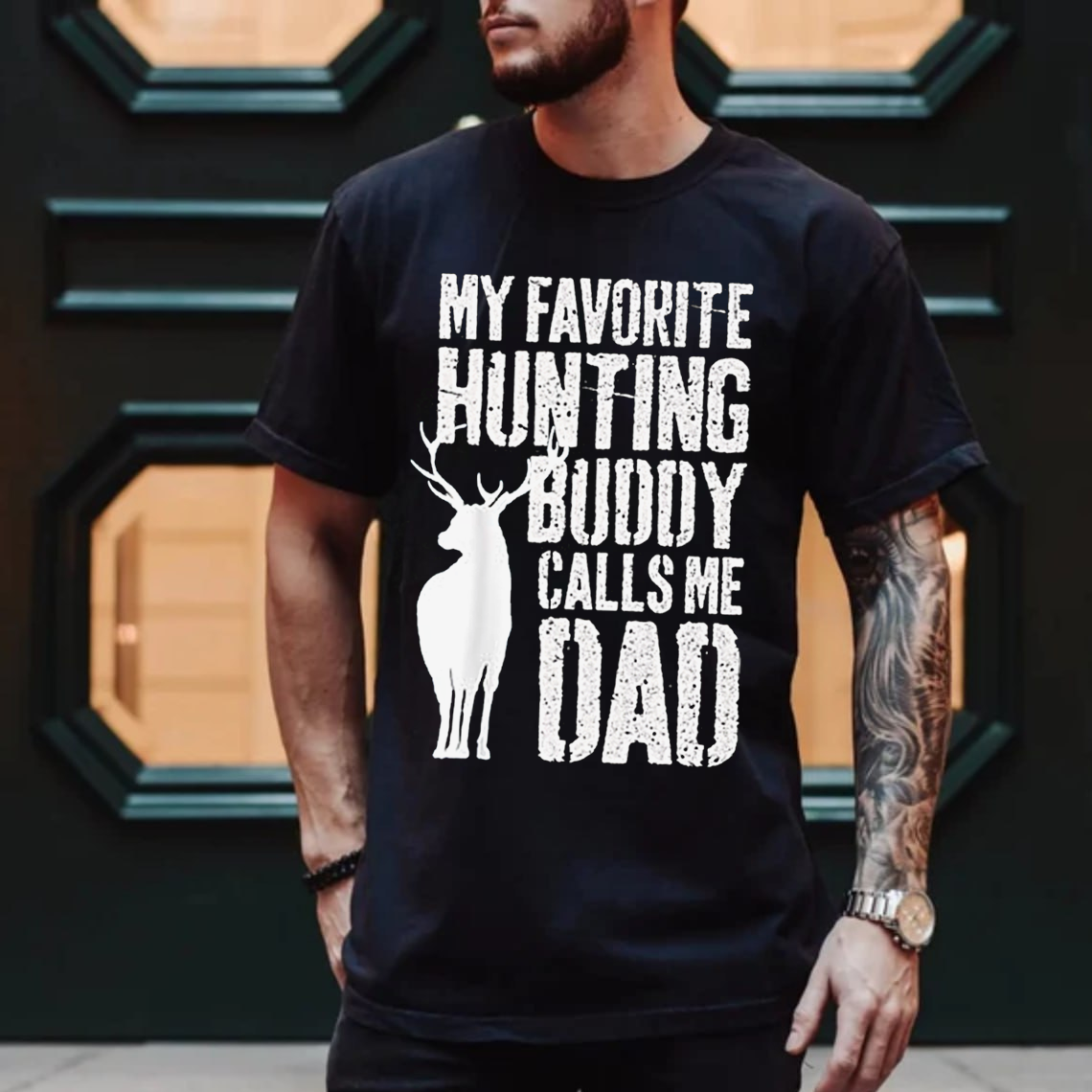 My Favorite Hunting Buddy Calls Me Dad T-Shirt, Deer Hunting Shirt for Dad, Funny Hunting Graphic Tee