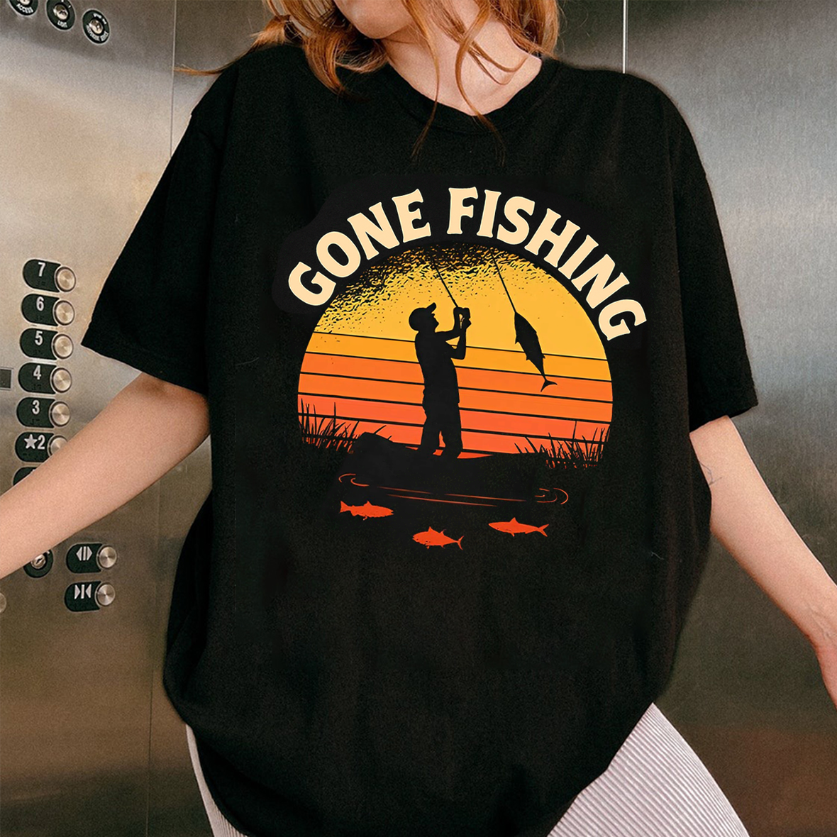 Gone Fishing T-Shirt, Retro Sunset Fisherman Shirt, Vintage Fishing Graphic Tee
