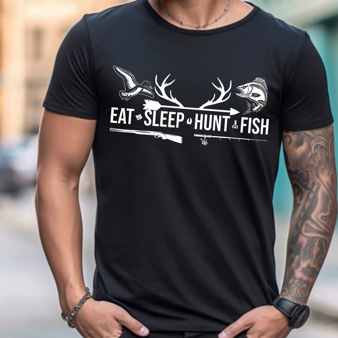 Eat Sleep Hunt Fish T-Shirt, Funny Hunting and Fishing Shirt for Outdoorsmen, Hunter & Fisher Gift Tee