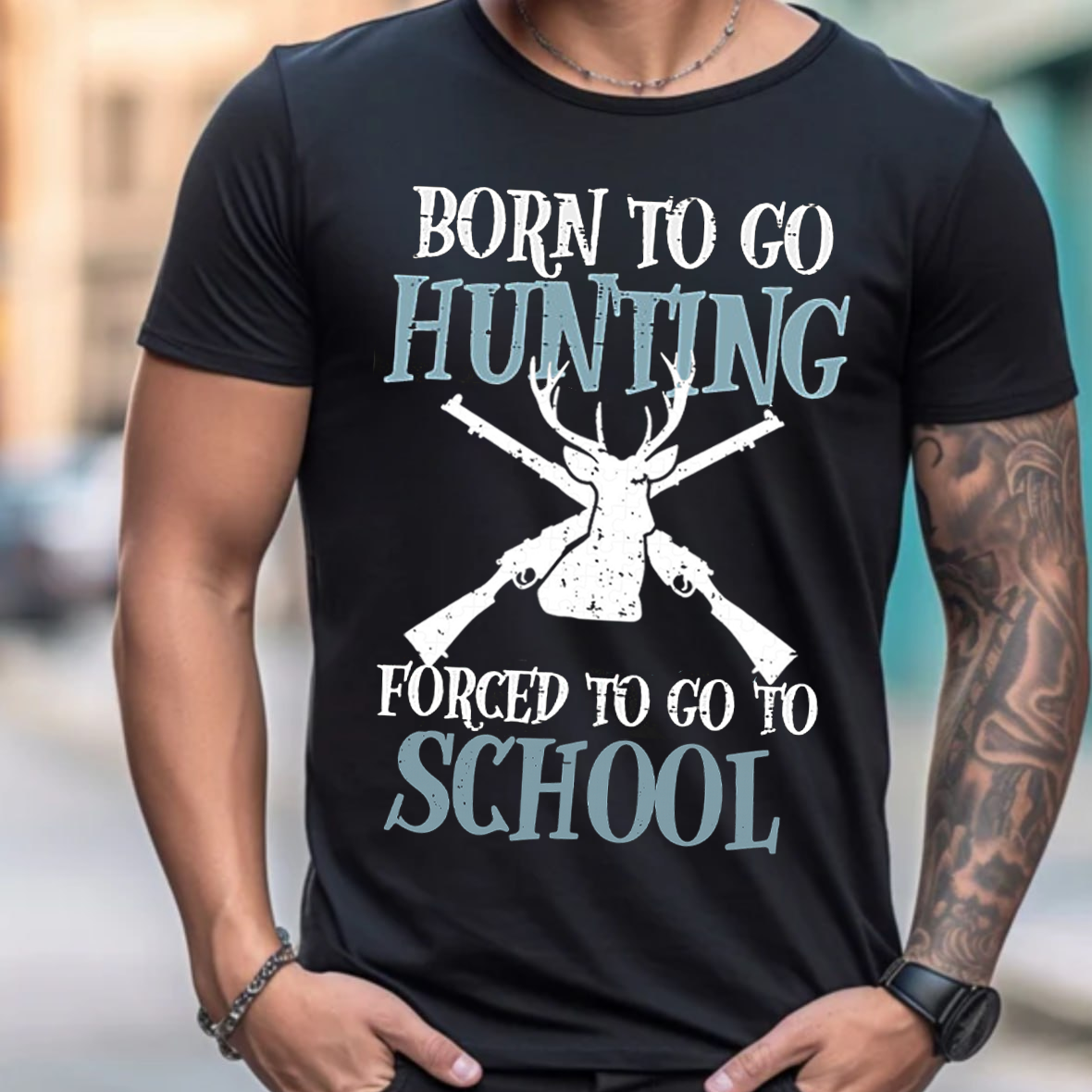 Born to Go Hunting Forced to Go to School T-Shirt, Funny Deer Hunting Shirt Gift for Hunters
