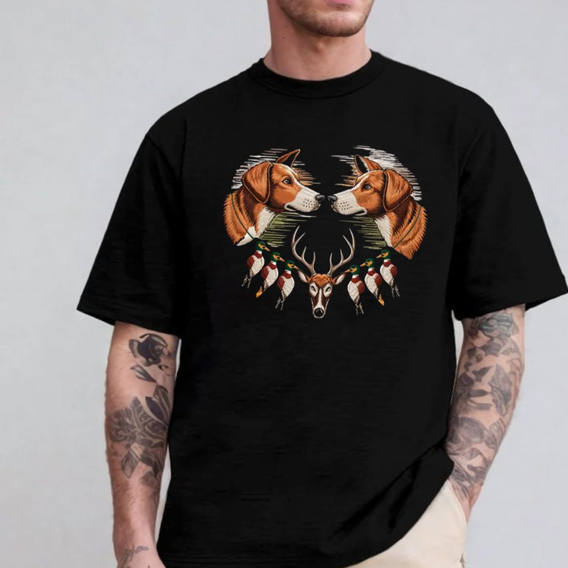 Duck and Deer Hunting Tee, Embroidered Dog Shirt, Gift For Hunting Lovers
