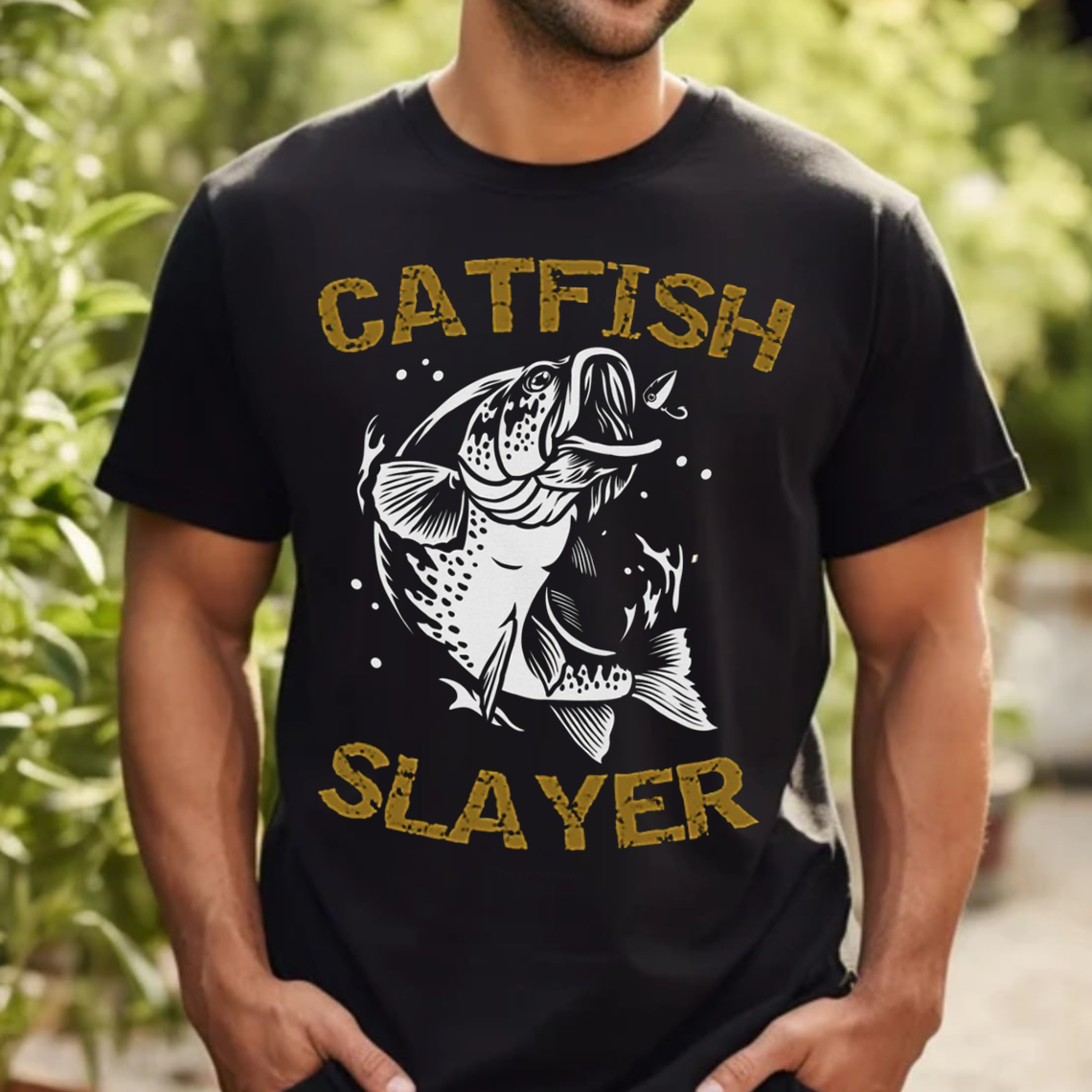 Catfish Slayer T-Shirt, Funny Fishing Shirt for Men Women, Catfish Angler Gift Tee