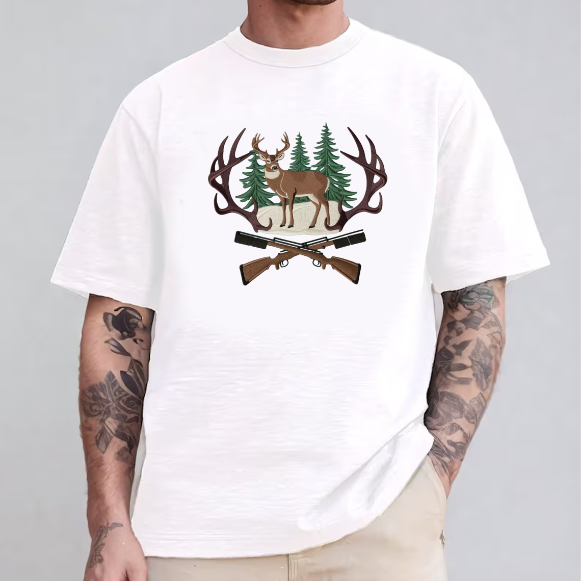Embroidered Deer Hunting T-Shirt, Perfect Gift for Hunters & Outdoorsmen