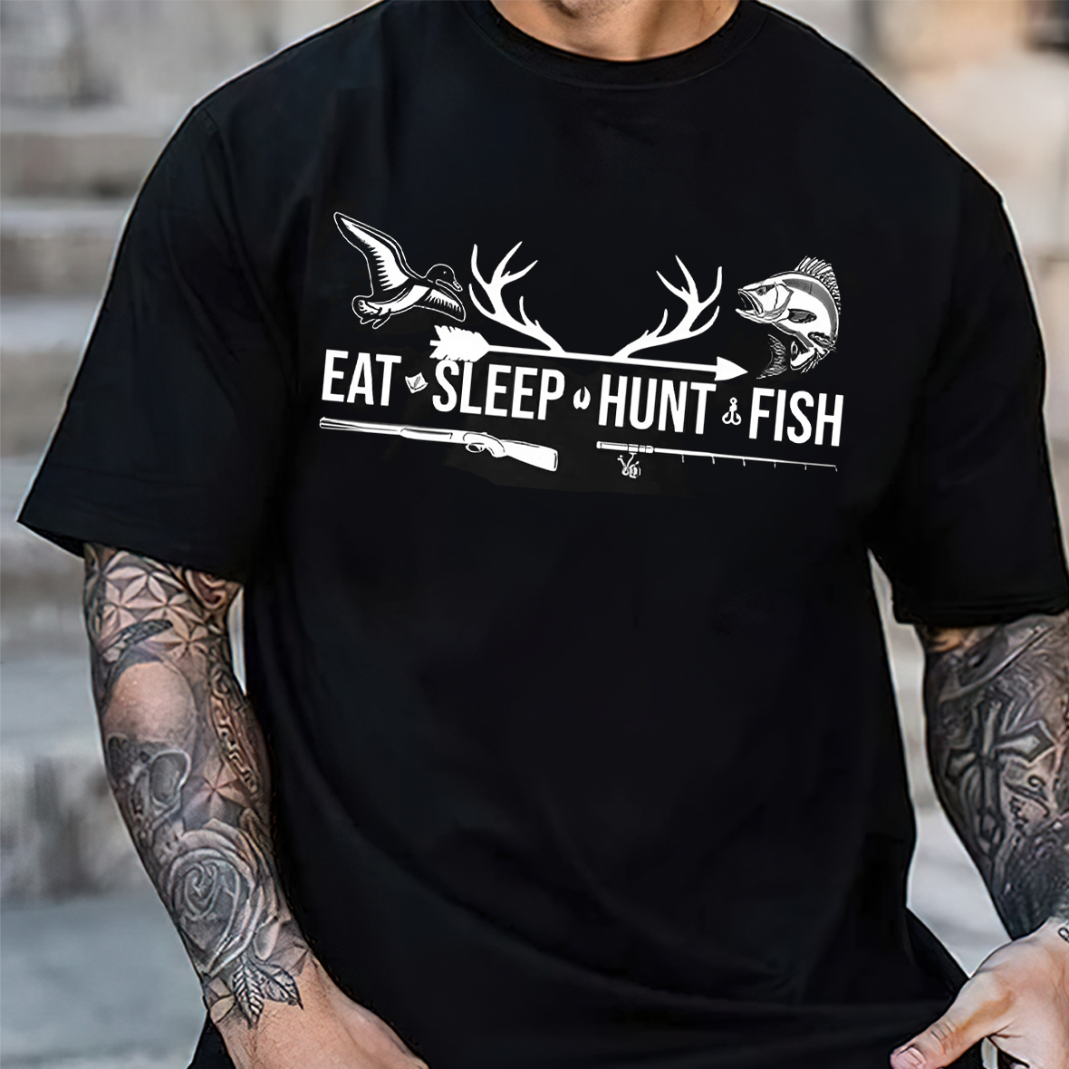 Eat Sleep Hunt Fish T-Shirt, Funny Hunting and Fishing Shirt for Outdoorsmen, Hunter & Fisher Gift Tee
