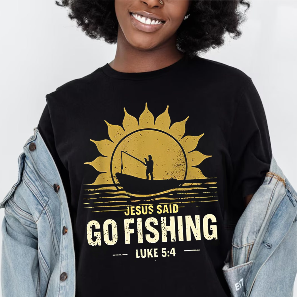 Jesus Said Go Fishing T-Shirt, Luke 5:4 Bible Verse Fishing Shirt, Religious Fishing Gift