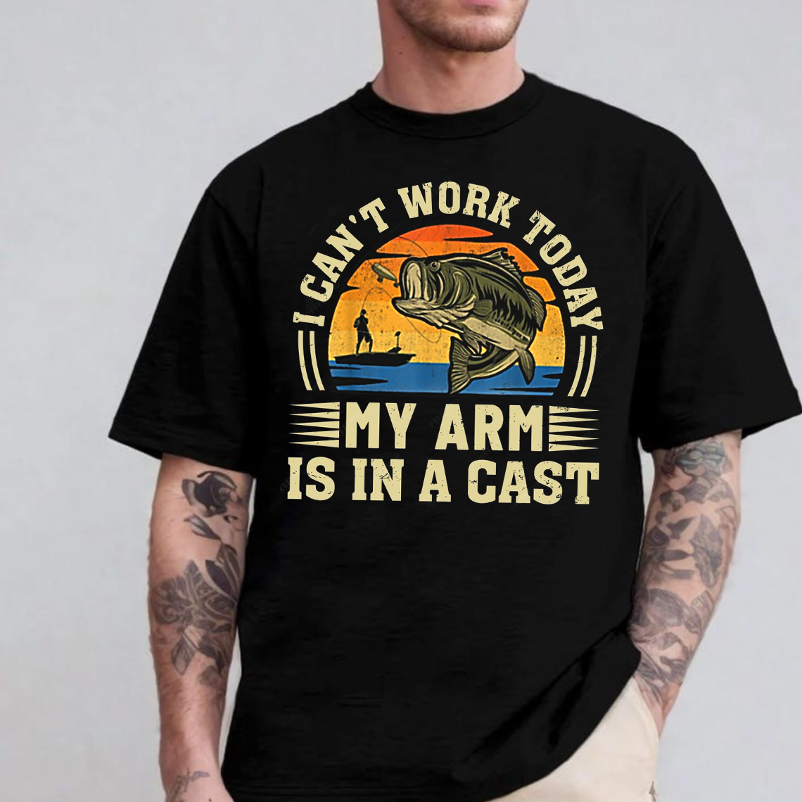 Funny Fishing T-Shirt, I Can’t Work Today My Arm Is In A Cast Bass Fishing Tee