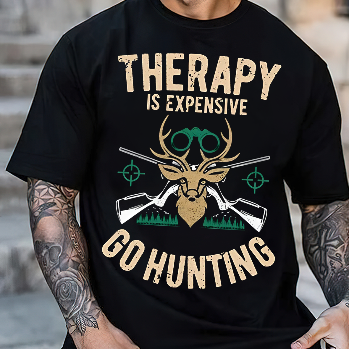 Therapy Is Expensive Go Hunting T-Shirt, Funny Deer Hunting Shirt for Hunters