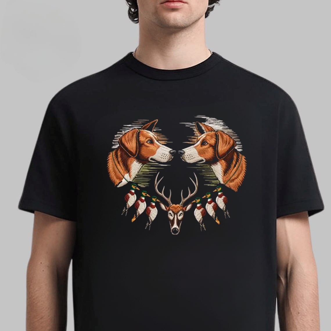 Duck and Deer Hunting Tee, Embroidered Dog Shirt, Gift For Hunting Lovers