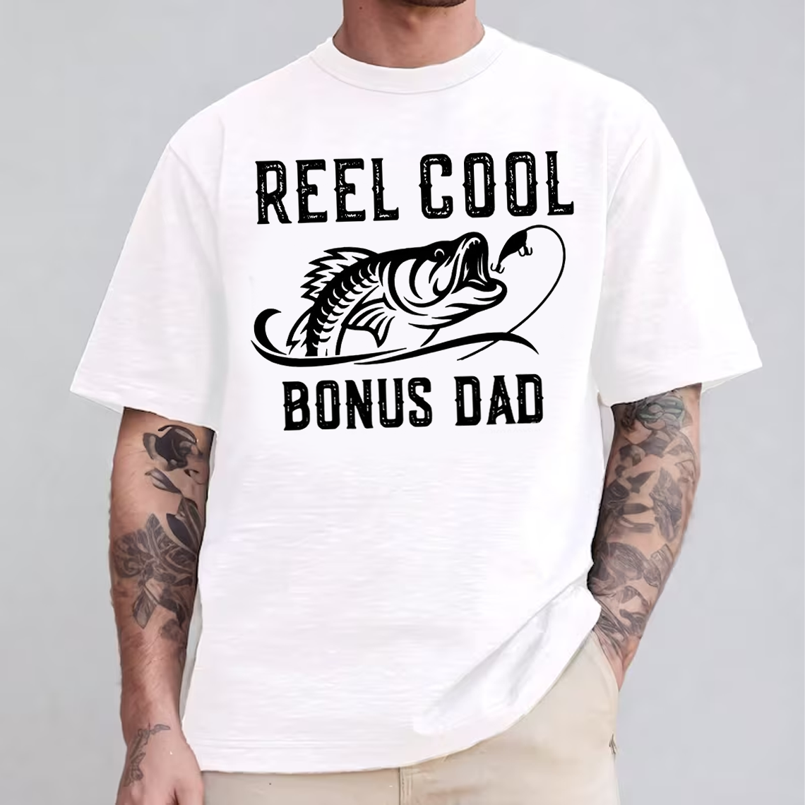 Reel Cool Bonus Dad T-Shirt, Funny Fishing Shirt for Stepdad, Fisherman Gift