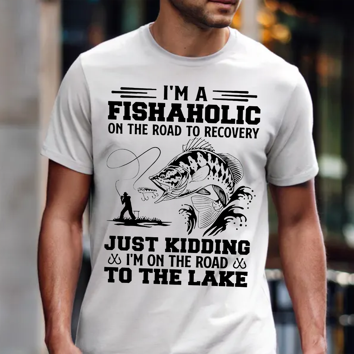 Fishaholic T-Shirt, Funny Fishing Shirt for Anglers, Road to Recovery Lake Fishing Tee Gift