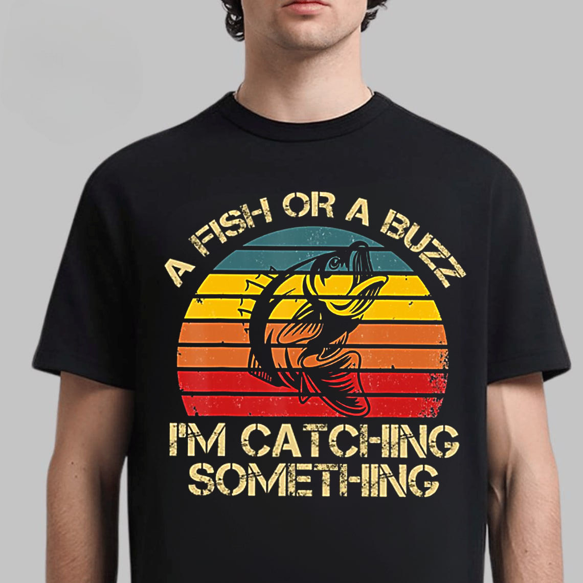 Funny Fishing T-Shirt, A Fish or a Buzz I’m Catching Something Retro Vintage Bass Graphic Tee Gift