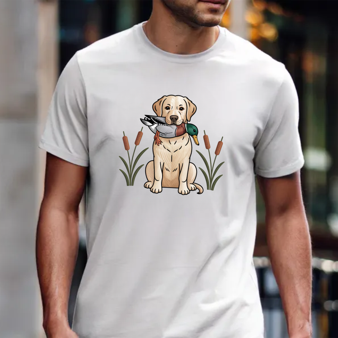 Hunting Dog Labrador and Duck Tee, Embroidered Graphic T-Shirt
