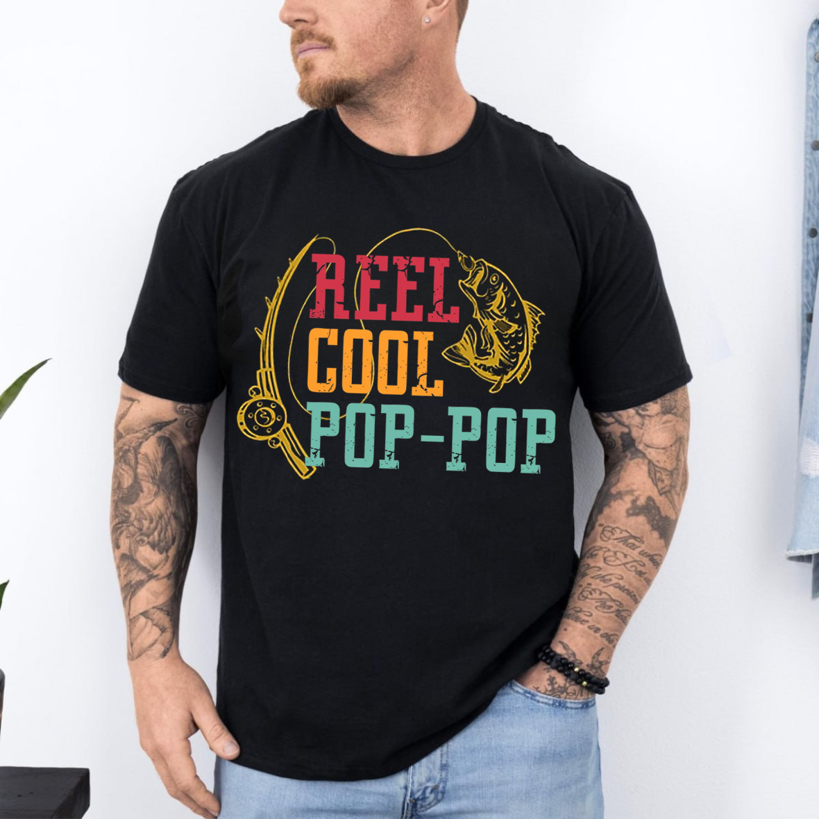 Reel Cool Pop-Pop T-Shirt, Funny Grandpa Fishing Shirt, Retro Vintage Fisherman Tee