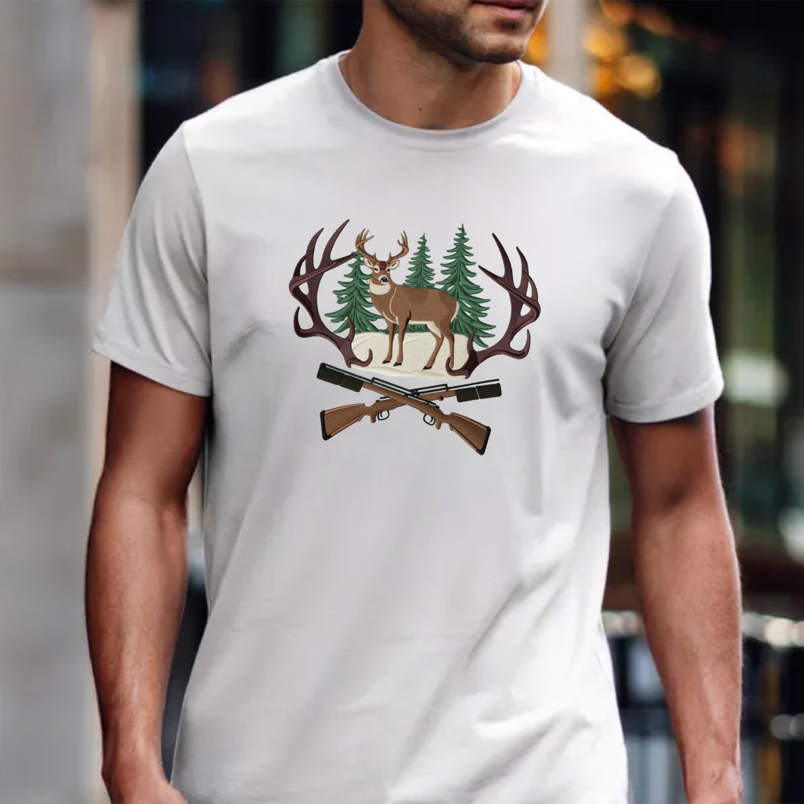 Embroidered Deer Hunting T-Shirt, Perfect Gift for Hunters & Outdoorsmen