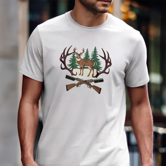 Embroidered Deer Hunting T-Shirt, Perfect Gift for Hunters & Outdoorsmen